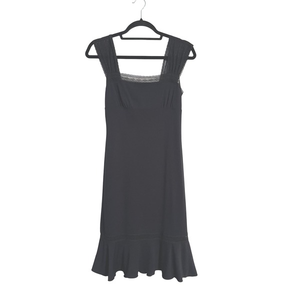 Max Studio Dresses & Skirts - Max Studio Baby Doll Dress Black Lace Trim Square Neck Flounce Hem Midi XS